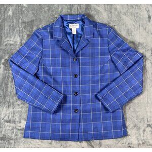 Vintage Pendleton Jacket Women's Size 12 100% Virgin Wool Blue Check Blazer